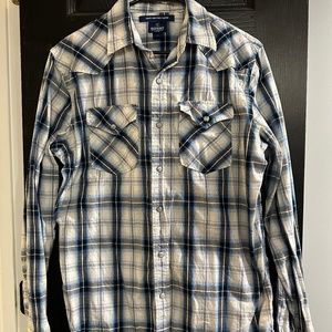 Old Navy Slim Fit Everyday Shirt. Size S. Blue/White/Grey